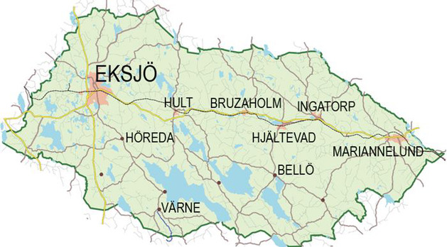 Karta över Eksjö kommun med tätorter