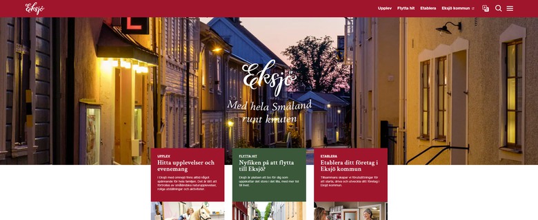 Startsida för webbplatsen visiteksjo.se