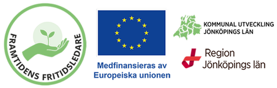 Logotyper: Region Jönköpings län, Kommunal utveckling i Jönköpings län, Framtidens fritidsledare samt Medfinansieras av Europeiska unionen.