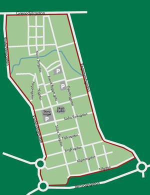 Bild: Inom rödmarkerat område (centrala Eksjö) ska p-skiva användas.