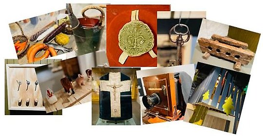 Föremålsbilder från Eksjö museum i kollage.