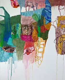 Abstrakt målning i starka färger, av Susanne Salifou Nygren