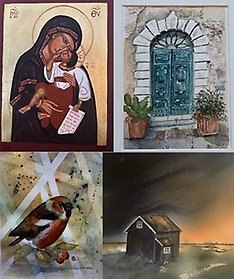 Collage med fyr bilder, en av varje konstnär.