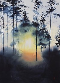 Landskap, akvarell av Christian Koivumaa